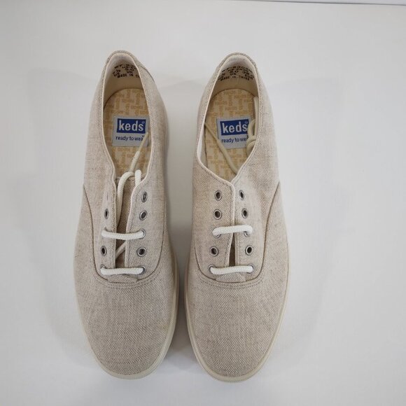 NEW Keds Natural Linen Canvas Lace Up Sneakers Size 7.5M - Picture 5 of 9